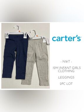 🆕CARTER’S - 12M - NWT - INFANT GIRLS 2PC SPARKLE GREY / NAVY LEGGINGS LOT